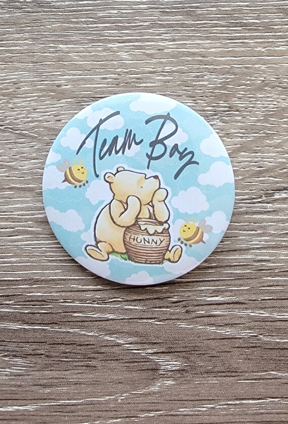 Classic Winnie the Pooh Team Boy and Team Girl Buttons for Baby Gender Reveal