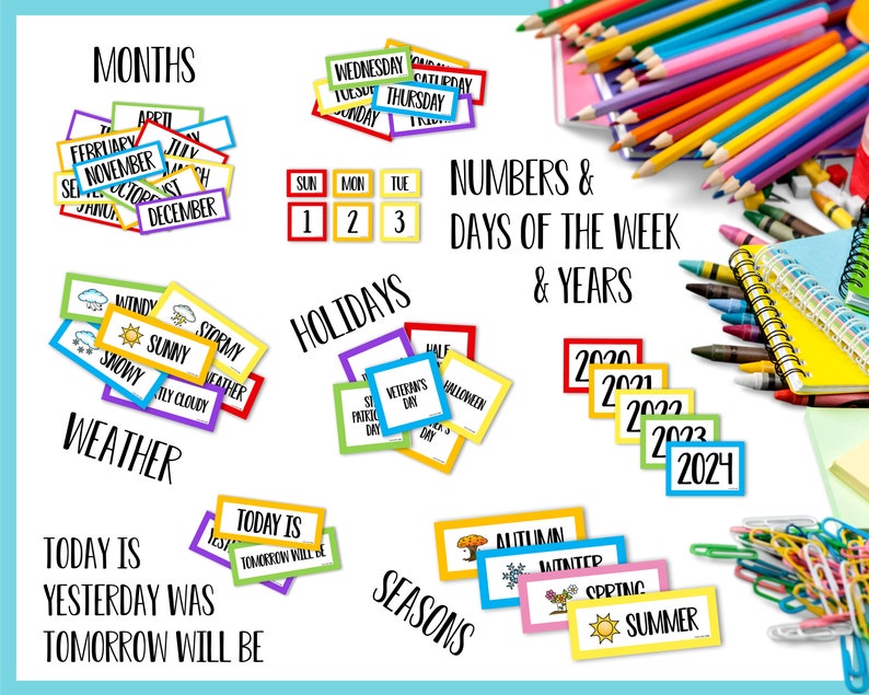 Classroom calendar cards pocket chart calendar printable etsy