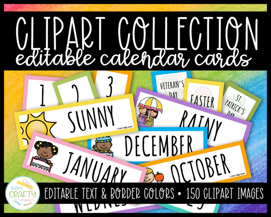 Classroom Calendar Cards Editable Clipart Collection Etsy