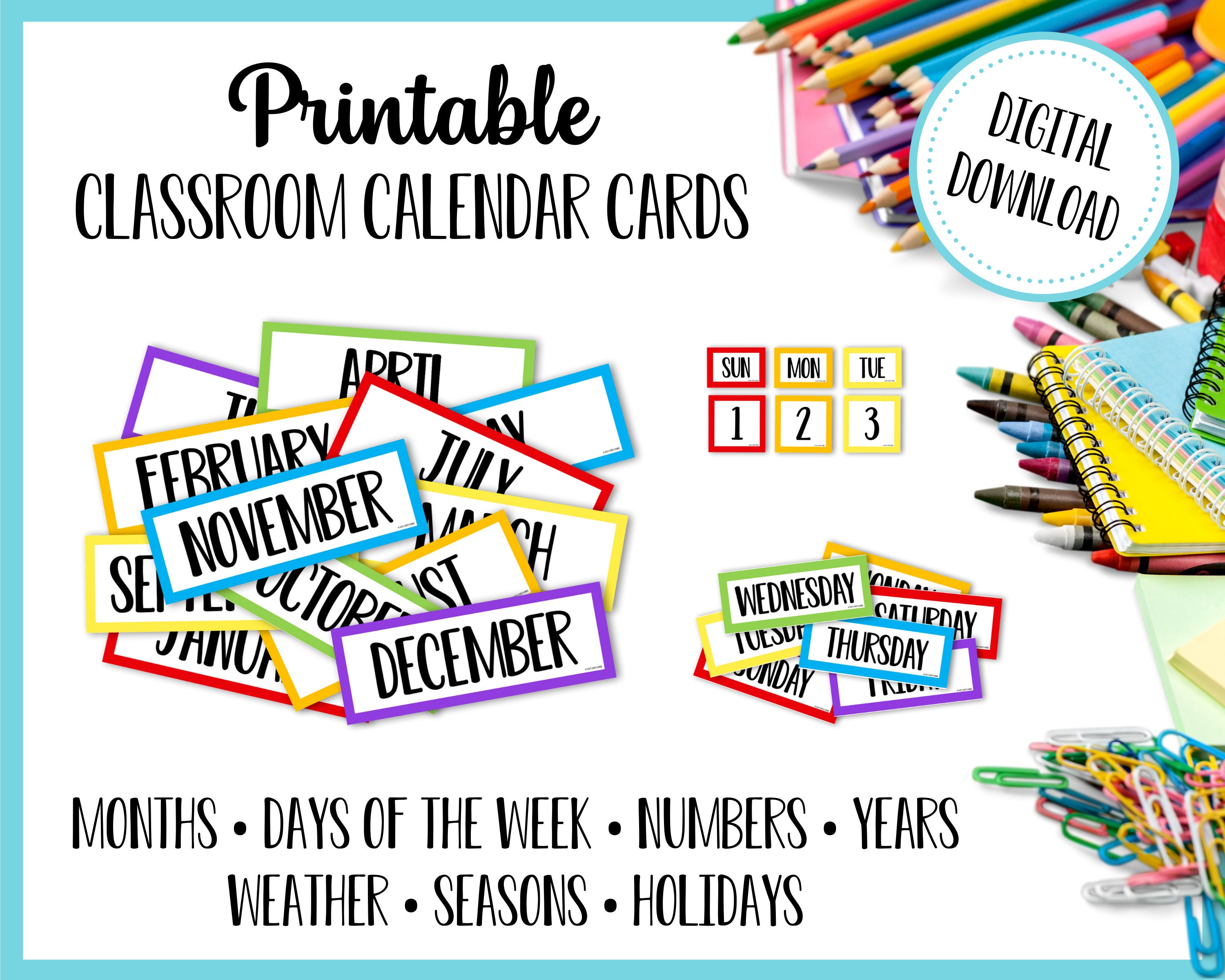 Classroom Calendar Cards Pocket Chart Calendar Printable Etsy
