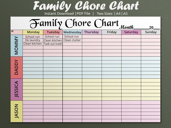 Create a Family Chore Chart 1-4 Kids Responsibility Printable - Etsy