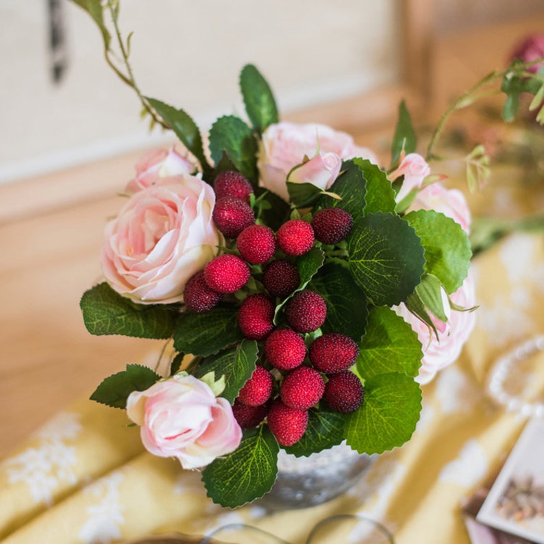 Artificial Raspberry Rose Bouquet 7 Tall Etsy