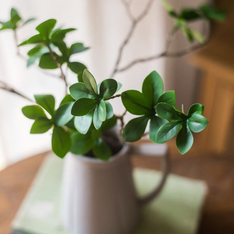 Rustic Artificial Small Japanese Zen Leaf Stem 18" Tall
