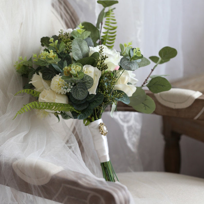 Bridal Bouquet Wedding Bouquet The White Greenery Eucalyptus Bouquet