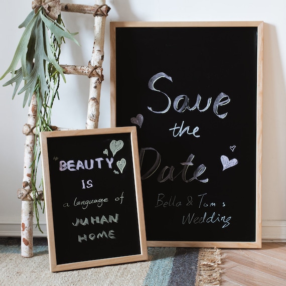 Black Magnetic Chalk Board With Solid Wood Frame Etsy