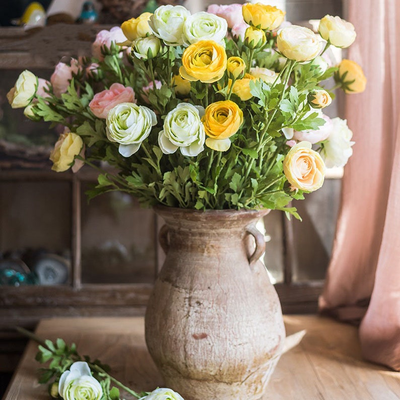 Artificial Flower Buttercup Flower Stem 28 Tall Etsy