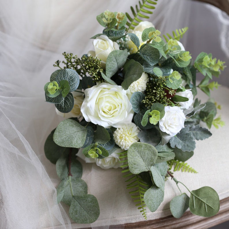 Bridal Bouquet Wedding Bouquet The White Greenery Eucalyptus Bouquet