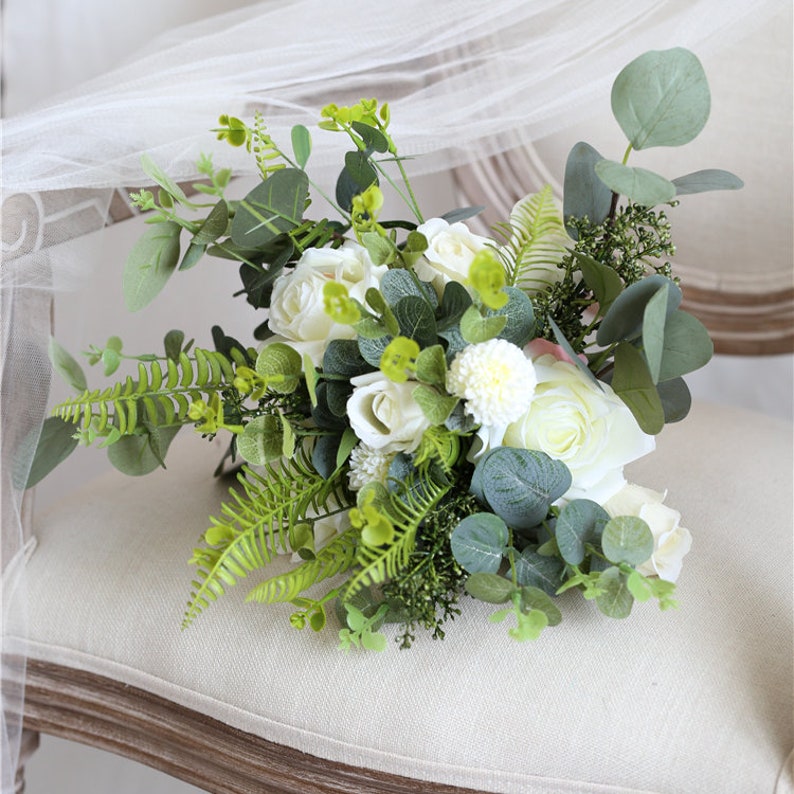 Bridal Bouquet Wedding Bouquet The White Greenery Eucalyptus Bouquet