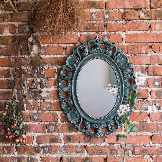 Rustic Mirror French Style Carving Frame Wall Blue French Style Carving Frame Wall Mirror