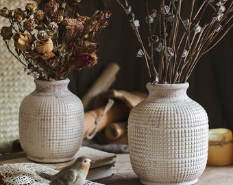 Ceramic Vase White Textured Porcelain Ceramic Jar Vase