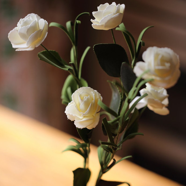 Artificial Flower Eco PE Camellia Bloom Stem Set in White 16" Tall - 15 stems