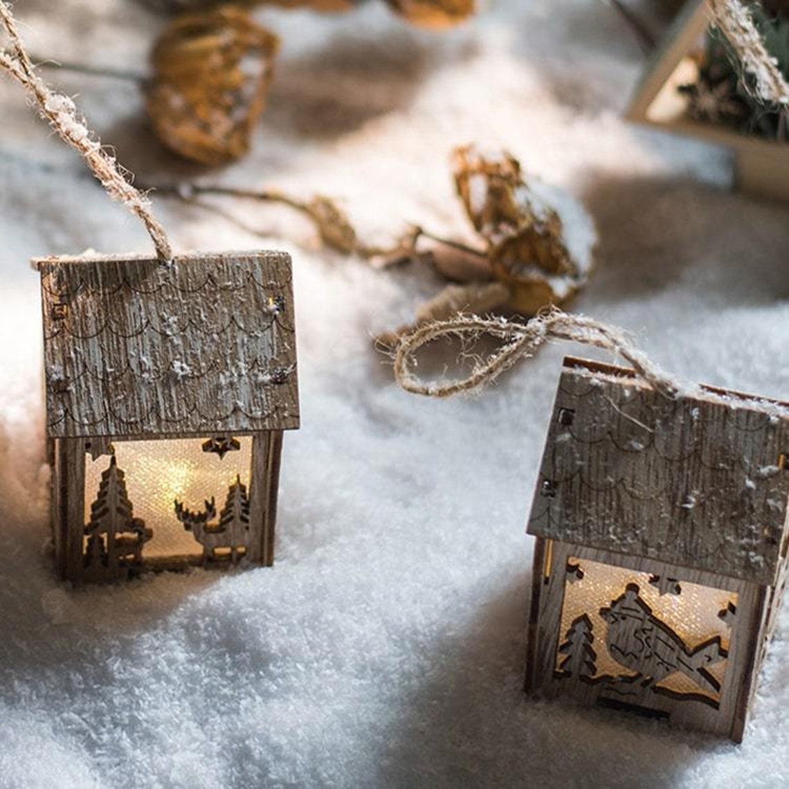 Christmas Tree Lighted House Ornament Randomly Picked Set of 3 Etsy