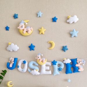Nursery wall decor, Wall Decor with Teddy Bear, Moon, Clouds, and Stars, Felt nursery decor, Hanging walls decor nursery, Personalized decor
