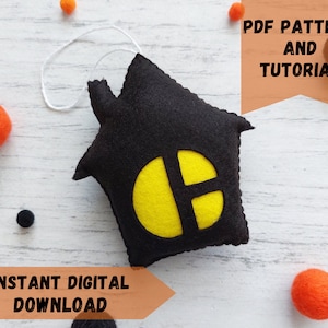 Halloween witch house pattern, DIY felt patterns, Spooky house, Halloween felt ornament, Sewing tutorial, Halloween decor DIY