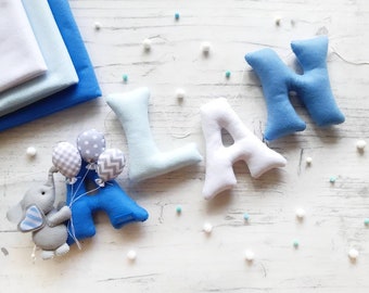 Blue baby name banner, Elephant felt name garland, Boy nursery wall decor, Felt name banner, Blue nursery banner, Elephant Baby shower decor