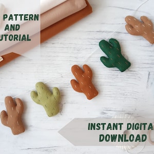 Felt cactus garland tutorial, Cactus ornament pattern, DIY desert nursery decor, Easy sewing pattern, Desert nursery decor, Cactus plush