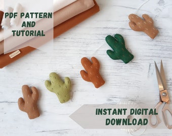 Felt cactus garland tutorial, Cactus ornament pattern, DIY desert nursery decor, Easy sewing pattern, Desert nursery decor, Cactus plush