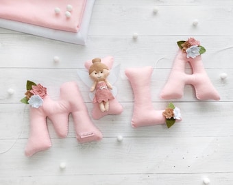 Felt Flower Name Garland: Handmade Fairy Banner, Large - 5.5 inch (14 cm) high