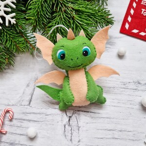 Felt Dragon ornament, Christmas tree ornament, Green Dragon, Dragon Lover&#39;s Gift