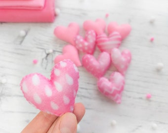 Handmade Felt Heart Ornaments - Set of 10 Valentine's Day Decorations