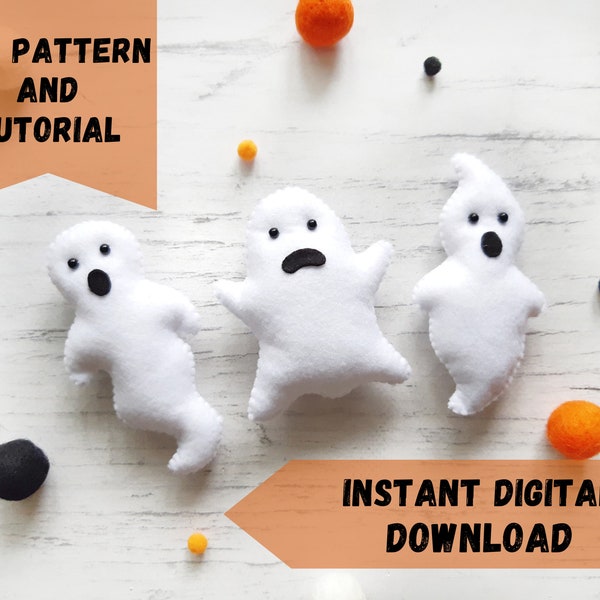 Halloween ghost patterns, DIY felt patterns, Halloween felt ornament, Sewing tutorial, Felt ornaments pattern, Halloween decor DIY