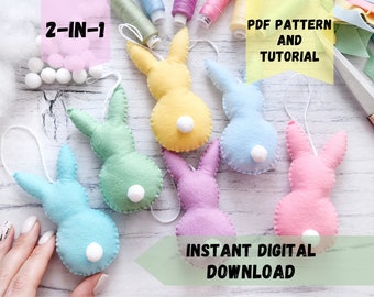 Easter bunny ornament patterns, DIY felt patterns, Easter bunny felt ornament, Sewing tutorial, PDF patterns, Easter decor DIY