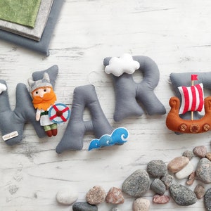 Nursery viking decor, Felt name garland, Viking garland, Nursery name sign, Wall hanging name banner, Boy nursery decor, Custom colors