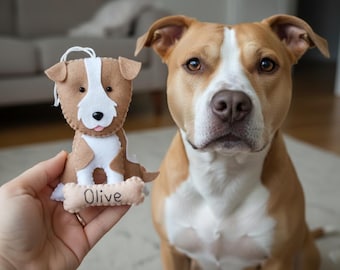 Adorno de pitbull personalizado: retrato de perro personalizado, regalo de fieltro para mascotas