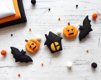 Halloween Decorations, Felt Bat Pumpkin Garland, Spooky decor, Halloween Home Decor, Fireplace mantel decor,