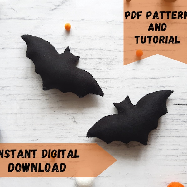 Halloween bat pattern, DIY felt patterns, Halloween felt ornament, Sewing tutorial, Felt ornaments pattern, Halloween decor DIY