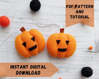 Felt Halloween Pumpkin Ornament Pattern: DIY Sewing Tutorial (Digital Download)