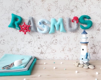 Felt Name Garland: Nautical Nursery Decor, Ocean Theme Banner