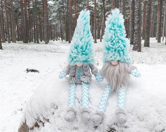 Scandinavian Christmas Gnome: Mint & Gray Felt Elf Decor