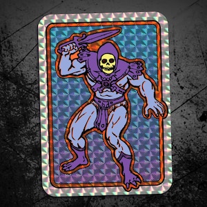 Skeletor Retro Cartoon Villain Holographic Prism Sticker - 80s Style Evil Icon Rainbow Vinyl Decal