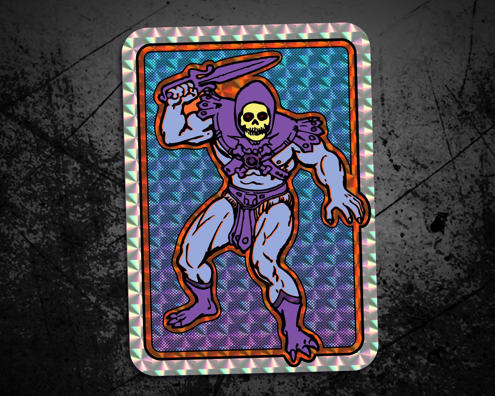 Skeletor Retro Cartoon Villain Holographic Prism Sticker - 80s Style Evil Icon Rainbow Vinyl Decal