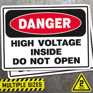 High Voltage - Do Not Open Warning Sticker 2 pack, Electrical Safety Decal, Caution Sign Decal, Industrial Hazard Label, Durable Sticker