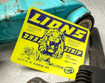 Lions Drag Strip Sticker, Vintage Racing Decal, Retro Hot Rod Track Logo, Classic Drag Racing Memorabilia, Speed Shop Vinyl Sticker