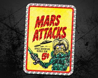 Mars Attacks Holographic Prism Sticker, Retro Sci-Fi Decal, New Old Stock Vintage Movie Collectible, Spooky Pop Culture Art 80s Aesthetic
