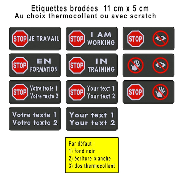 Etiquette brodée personnalisable 11 x 5 cm pour harnais canin ou vêtement, patronyme ou société, thermocollant ou scratch by team numérik