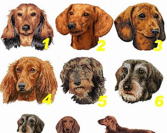 Dachshund, embroidered badge, embroidered patch, long haired dachshund, short haired dachshund, dachshund, machine embroidery, sewing, K9, by team numérik