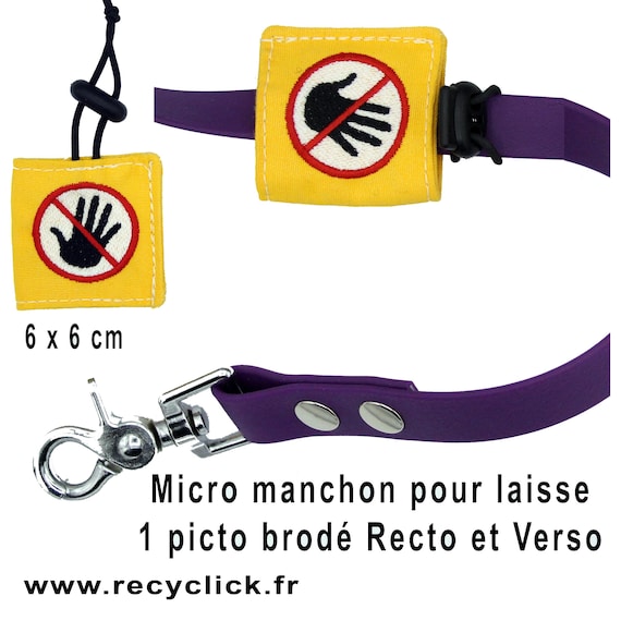 Micro Manchon de laisse 1 picto brodé R/V / manche / enveloppe / signe pour laisse de chien, ne pas caresser distraire, by team numérik