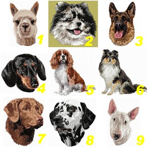 Peut inclure: Un collage de neuf images représentant différents animaux, dont un lama, un spitz nain, un berger allemand, un teckel, un cavalier king charles, un Shetland, un retriever du Chesapeake, un dalmatien et un bouledogue anglais.