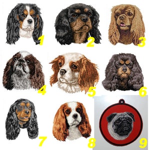 Cavalier King Charles, CKC, escudo, parche bordado, raza de perro, rubí, blenheim, bordado a máquina, termoadhesivo, costura, K9, por team numerik