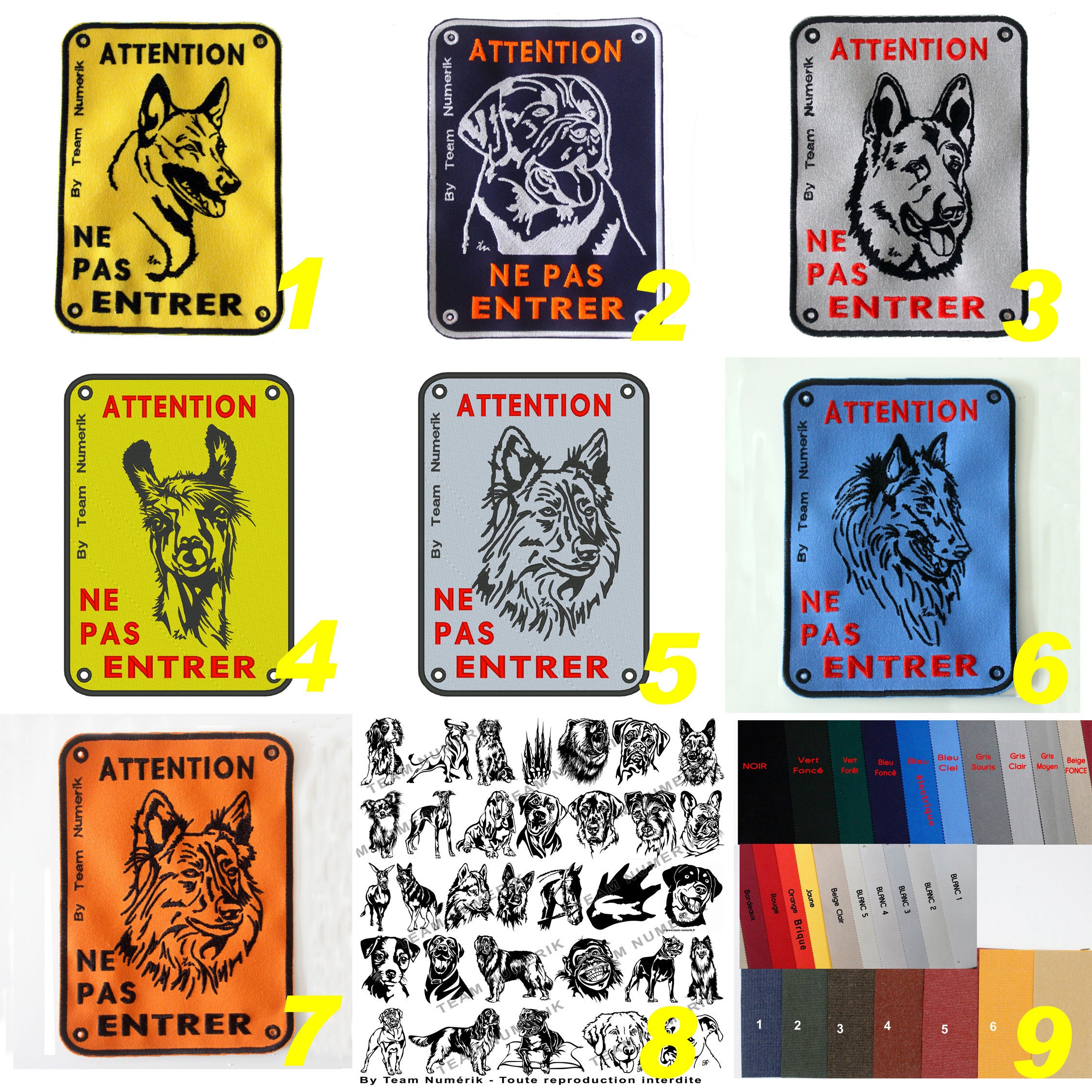 Plaque Attention Au Chien, Pancarte Affiche 15x21 cm - 5, 9x8, 25 en Tissu Français Brodé Je Monte L