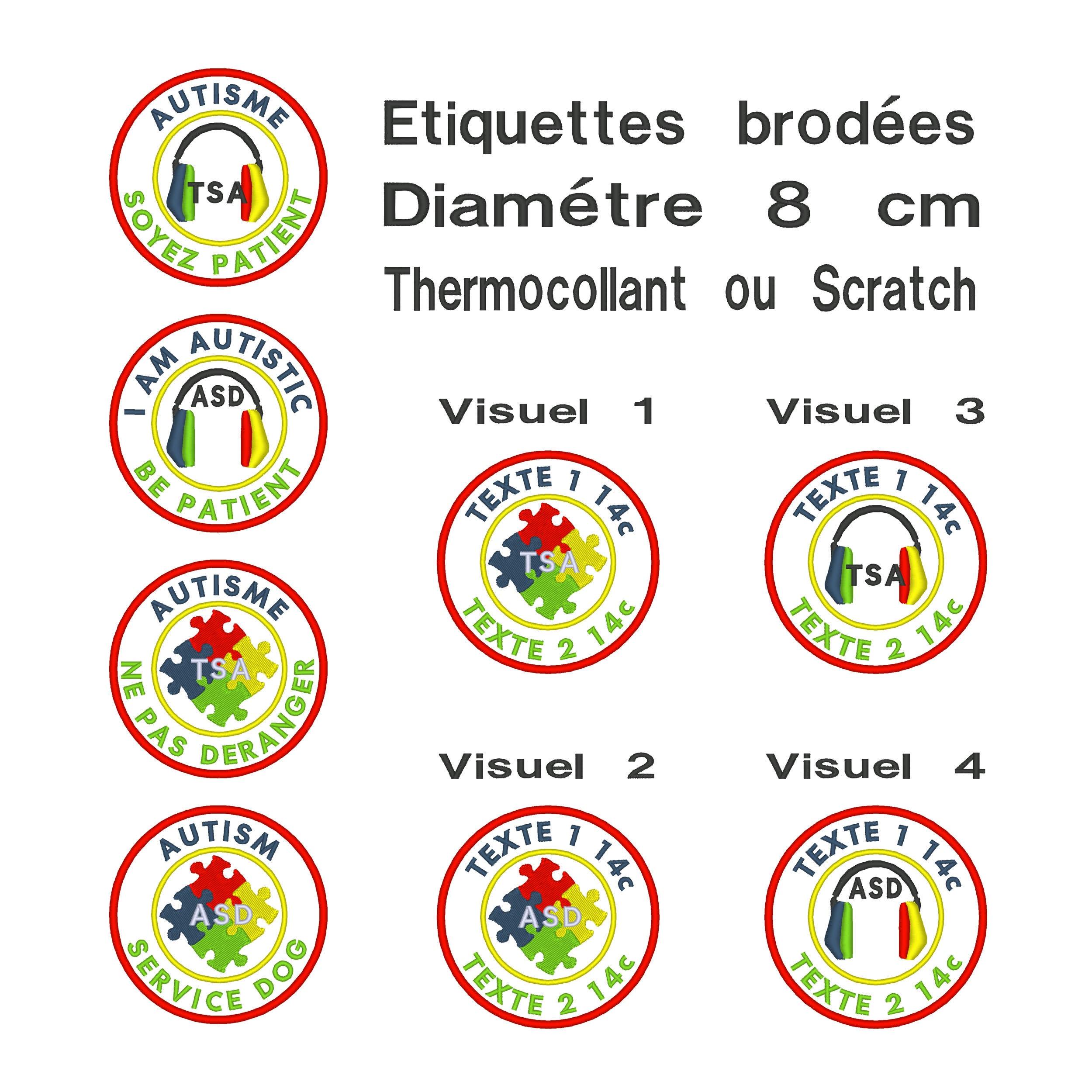 Sensory or Autistic Disorder Support Dog Patch, ASD ASD Embroidered Diameter 8 cm - Badge Label Applique - by Team Numerik