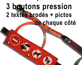 Manchon de laisse brodé personnalisé 2 lignes + pictogrammes Recto / Verso / manche  , ne pas caresser, en formation - by team numérik