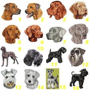 Rhodesian Ridgeback, Vizzare, Weimaraner, Schnauzer, embroidered iron-on or sew-on patch, by Team Numérik