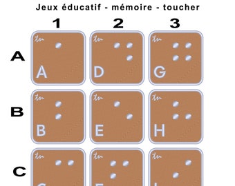 Memory and touch game to learn Braille while having fun. In embroidered fabric. Promotes learning inclusion by team numérik