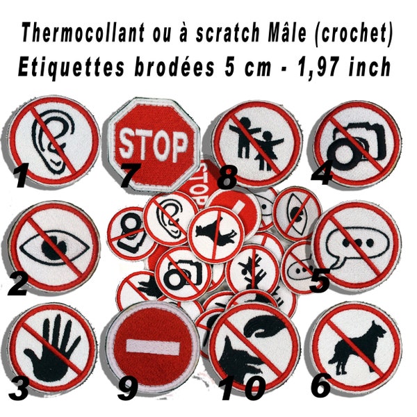 Patch communication non verbale, brodé diam 5 cm - pas toucher parler regarder - écusson étiquette applique - pictogramme - by team numerik