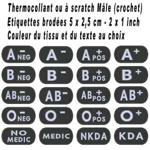 Grupa krwi, odznaka, naszywka haftowana, naprasowanka, naszywka, zadrapanie A+ A- B+ B- AB+ AB- O+ O- neg pos no medic NKDA by team numérik
